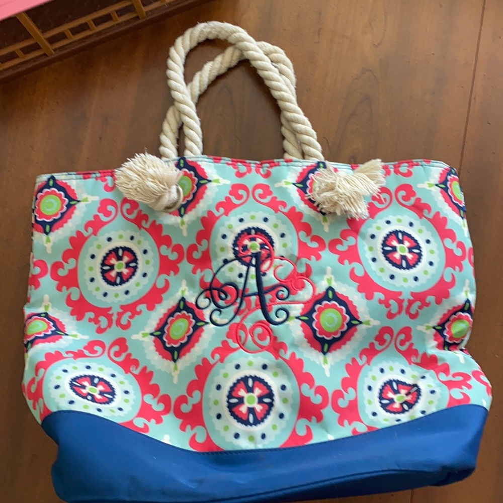 A initial monogrammed tote bag rope tote initials inc